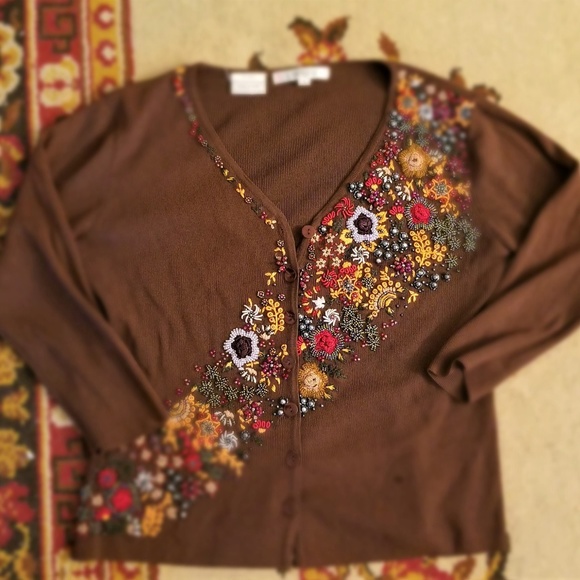 LouLou Beaded Embellished Floral Button Cardigan S - Picture 7 of 8